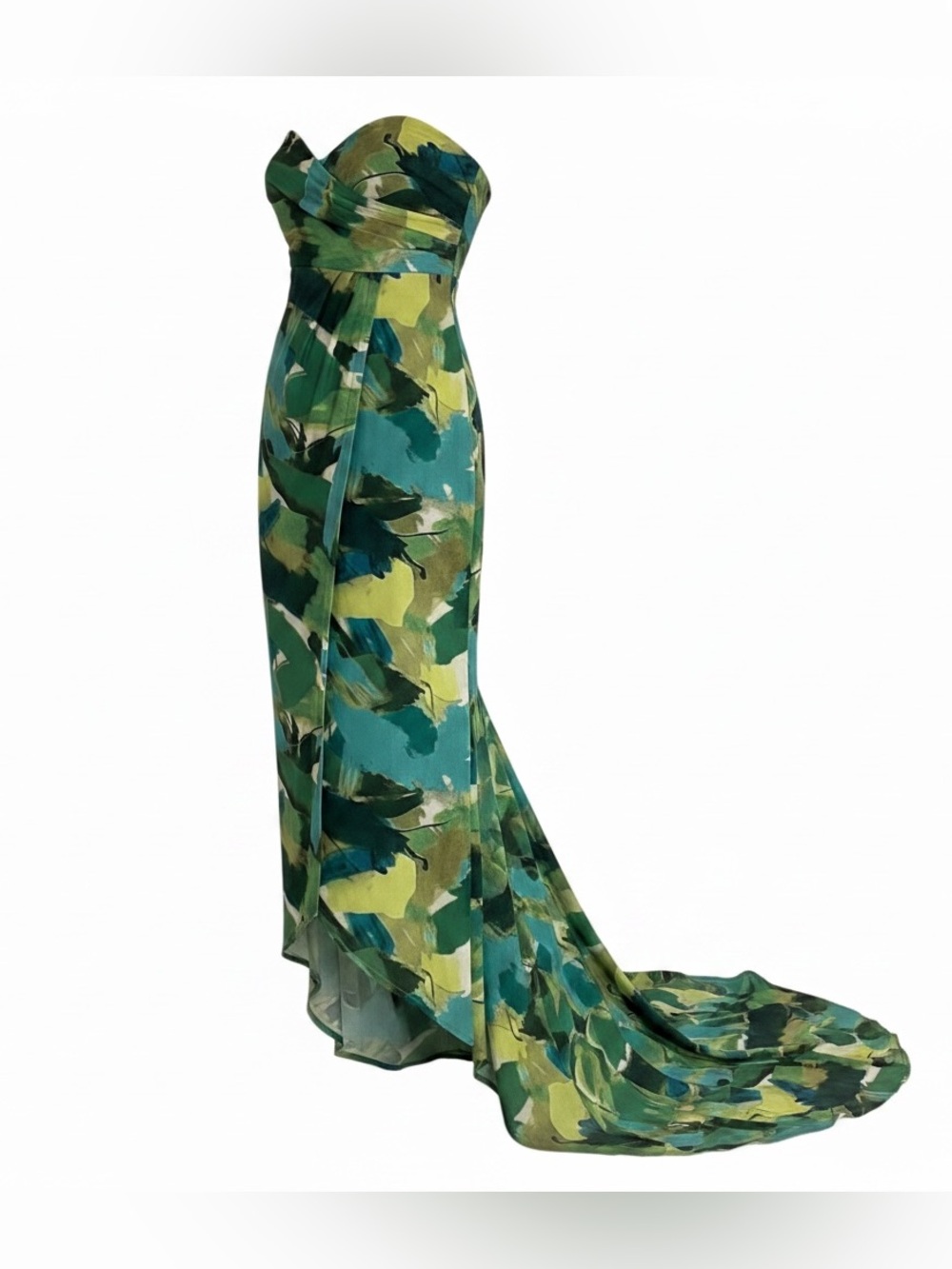 Fashion Nova Green Abstract Print Strapless Bodysuit Maxi Wrap Dress Size Large